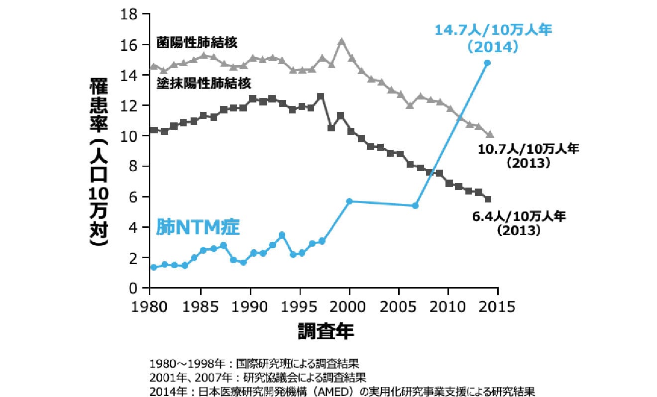 肺NTM症罹患率の年次推移(1980〜2014年)